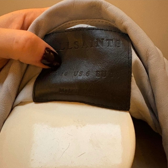 Allsaints baron lamb leather jacket light blue moto zip US 6 ret $435 - Picture 5 of 8